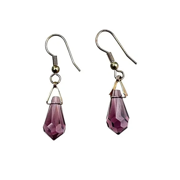 Elegant Amethyst Colored Crystal Teardrop Dangle Earrings - Perfect For When You - Picture 4 of 6